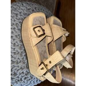 Coach Naomi Jacord Straw Platform Sandals 8 Women’s Vacation